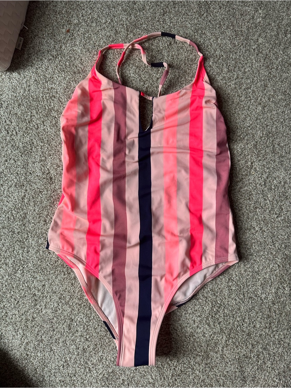 Xhilaration Striped One Piece Swimsuit Medium Pink Neon Strappy Back